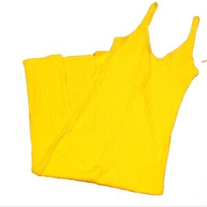 Zara Women Dress Sz S NWT Yellow Ribbed Bodycon Maxi V Neck Sleeveless Vaca